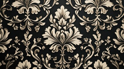 Fototapeta premium Ornate black and cream wallpaper pattern, showing a rich design. Suitable for interior design