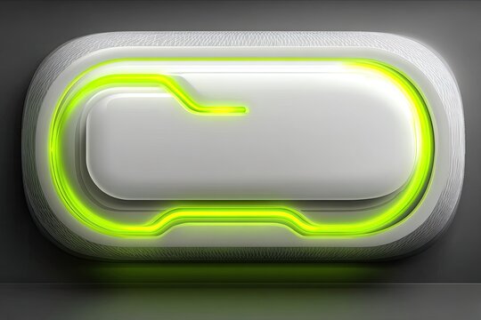Futuristic, white, rectangular panel with glowing green accents