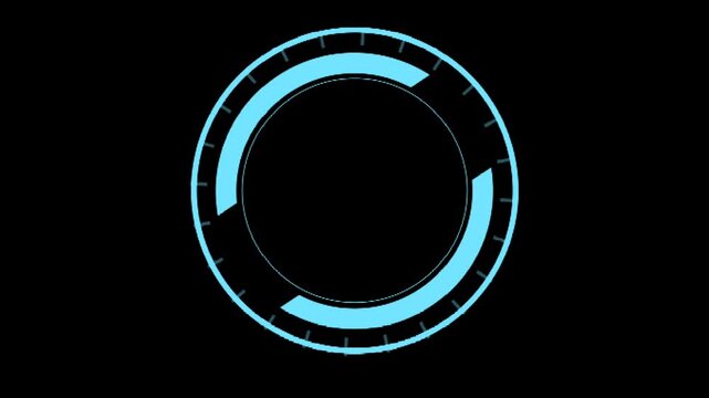 Sci-fi futuristic HUD element. Rotating blue circle animation on transparent background. Ideal for technology, loading, or progress displays