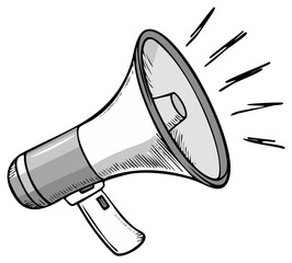 Sketch illustration of a megaphone, loudspeaker, or bullhorn with soundwaves. Attention-grabbing vector image for social media marketing or announcements