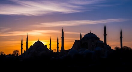 Istanbul Mosque Silhouette at Sunset.
