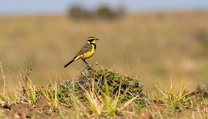 Bird perched on a grassy mound