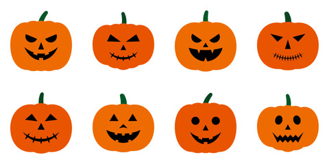 ハロウィン　南瓜　ジャックオーランタン　セット　ベクター　イラスト