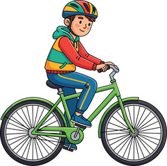 Obraz premium happy boys green bike ride a joyful summer day cartoon, isolated on transparent background