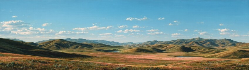 Fototapeta premium Serene landscape, rolling hills under a vibrant sky