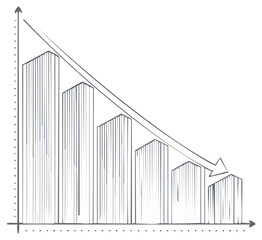 Hand drawn graph showing financial decline with a downward arrow indicating loss