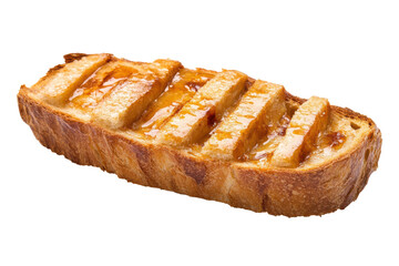 Slices of golden brown french toast isolated on transparent background. Slice of delicious toasted bread isolated on white background.