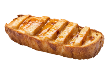 Slices of golden brown french toast isolated on transparent background. Slice of delicious toasted bread isolated on white background.