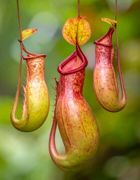 Carnivorous pitcher plants in a jungle setting