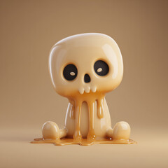 Kawaii death skeleton character melting. Halloween creative idea concept