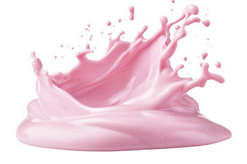 Pink liquid splash frozen in motion isolated on transparent background. Splash of milk or cream isolated on white background.
