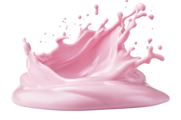 Pink liquid splash frozen in motion isolated on transparent background. Splash of milk or cream isolated on white background.