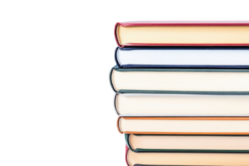 Stack of colorful hardcover books isolated on transparent background. Stack of hardcover old books isolated on white background.