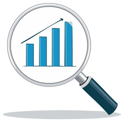 Magnifying glass over rising bar graph symbolizing growth analysis and financial success