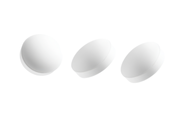White round pills isolated on transparent background. White pills floating in the air isolated on white background.