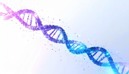 Futuristic 3D Rendering of a Glowing DNA Double Helix in Neon Blue and Purple