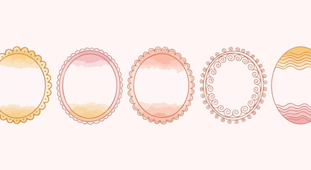 Charming decorative round frames and a whimsical oval border with soft watercolor washes, perfect for invitations, labels, or creative projects.