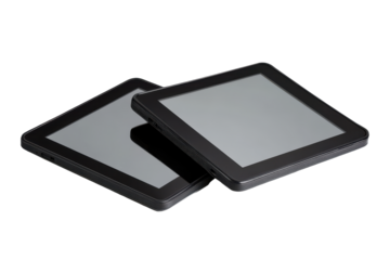 Modern tablets side by side isolated on transparent background. Tablet computers isolated on white background.