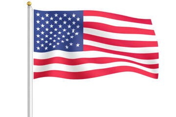 Fototapeta premium American flag waving on a pole isolated on transparent background.