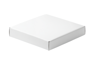 Simple white square gift box isolated on transparent background. White carton pizza box isolated on white background.