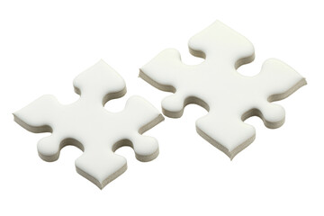 Obraz premium White puzzle pieces assembled in a square isolated on transparent background. White puzzle pieces isolated on white background, 3d rendering.