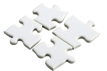 Obraz premium White puzzle pieces assembled in a square isolated on transparent background. White puzzle pieces isolated on white background, 3d rendering.