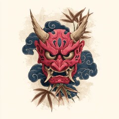 Fototapeta premium Red oni mask design