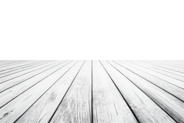 Rustic white wooden planks perspective isolated on transparent background. White tones of polished wooden floorboards isolated on white background.