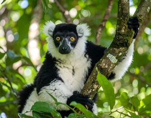 Obraz premium Black and white lemur in a tree