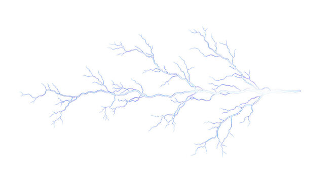 Blue lightning strike isolated on transparent background