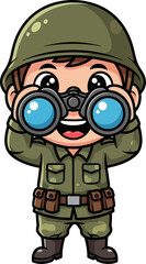 Fototapeta premium little soldiers big adventure a scouting mission, isolated on transparent background