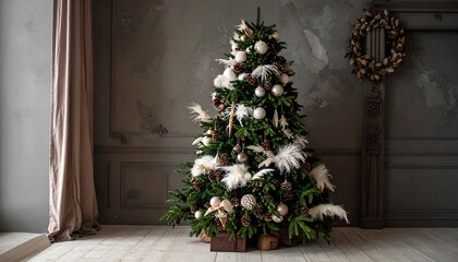 Elegant Christmas tree with neutral ornaments