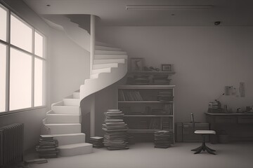 Gray study with spiral staircase