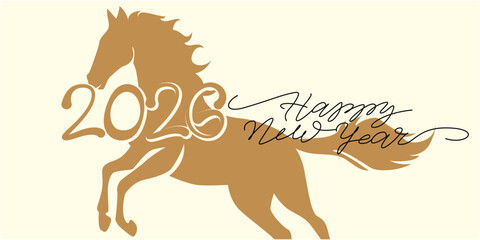 Happy new year 2026 illustration. New year illustration decoration with 2026 zodiac. The Horse year celebration banner. Vector illustration.