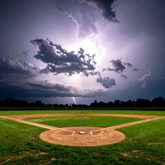 Baseball field under stormy sky (1)