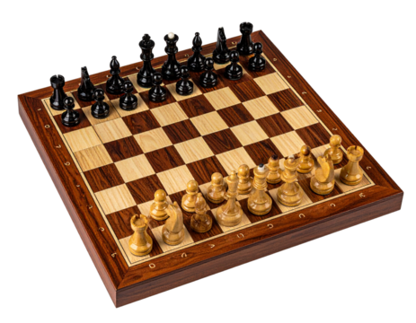 Realistic Wooden Chessboard with Pieces PNG