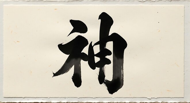 Japanese calligraphy of the kanji character for God or spirit.