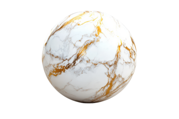 White and gold marble isolated on transparent background. White and gold sphere with flowing marble veins featuring smooth surfaces and intricate golden lines isolated on white background.