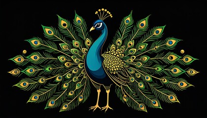 Ornate peacock design on black background