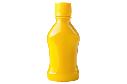 Yellow plastic pump bottle isolated on transparent background. Yellow squeeze bottle with cap isolated on white background.