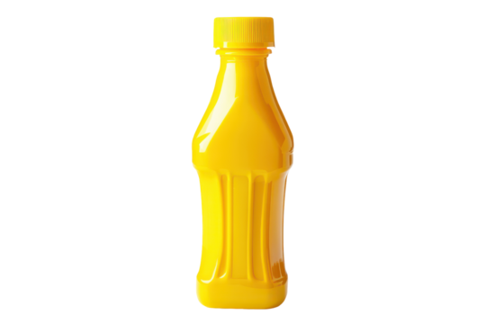 Yellow plastic pump bottle isolated on transparent background. Yellow squeeze bottle with cap isolated on white background.