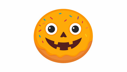 Fototapeta premium Whimsical Halloween-themed donut with a friendly jack-o'-lantern face, perfect for festive celebrations and autumn treats
