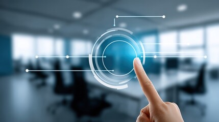 Interactive Touchscreen Experience with Blur Office Background