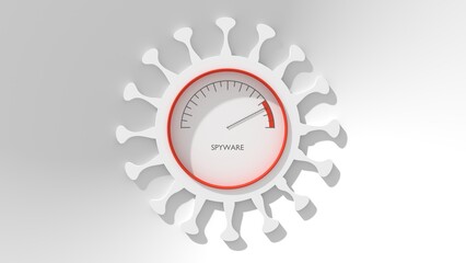 Virus icon with measuring device inside. Computer spyware concept. Hack danger indicator, phishing measuring for data centers, web, hosting and networking service. 3D render