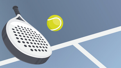 Padel tennis illustration vector design background. Modern minimalist padel or tennis racket and ball vector illustration