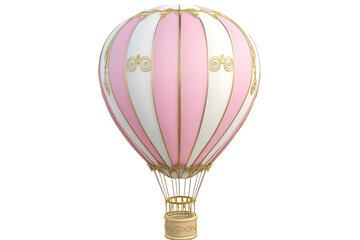 Obraz premium Elegant pink and white striped hot air balloon ornament isolated on transparent background. Pink and white hot air balloon with gold detailing isolated on white background.