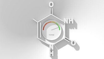 Chemical structural formula of thymine- DNA and RNA nitrogen base. Meter with level scale. Concept of medicine and pharmacy. 3D render