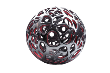 Ornate metallic with intricate filigree design isolated on transparent background. Sphere featuring an intricate openwork design with organic patterns isolated on white background.