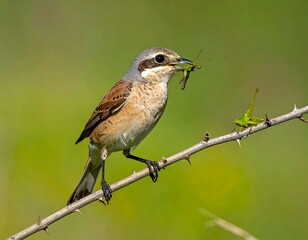 Bird perched on branch, holding insect prey
