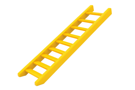 Old rusty dumbbell isolated on transparent background. Yellow ladder icon illustration featuring a straight design isolated on white background, 3d rendering.